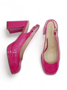 Wonders Spain Fuchsia Pink Patent Leather Platform Slingback Heels Size 37 7-7.5
